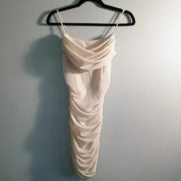 Cristina U.S.A Sparkly Gold Ruched Dress Womens Size Small/Party Dress - Picture 2 of 9